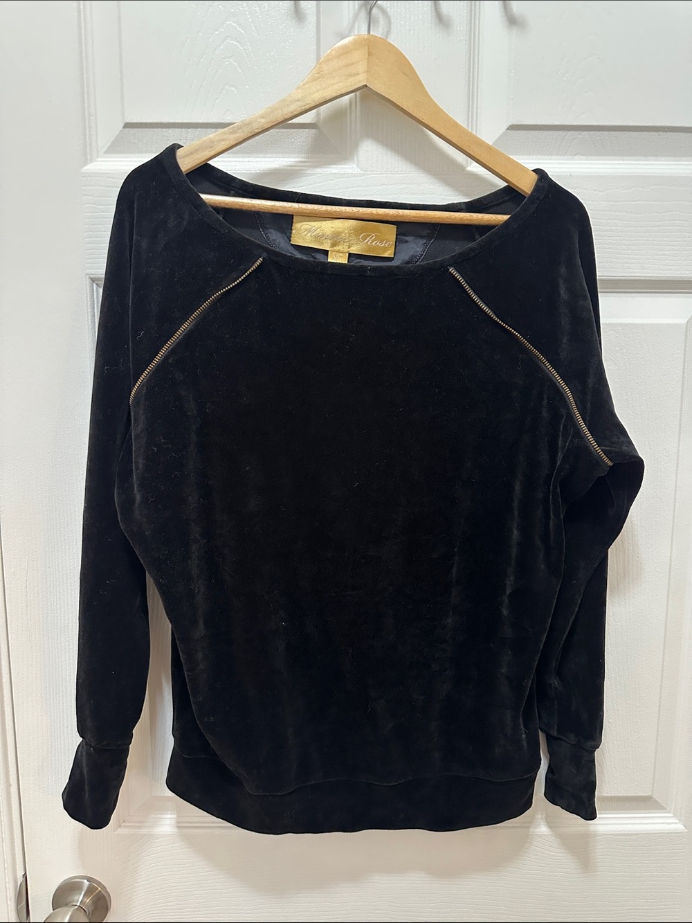 Minnie Rose Black Velvet Pullover with Zip Detail